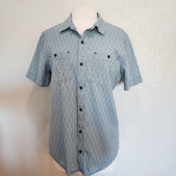 Toad & Co Blue Striped Button Down Short Sleeve Size M - Picture 1 of 11